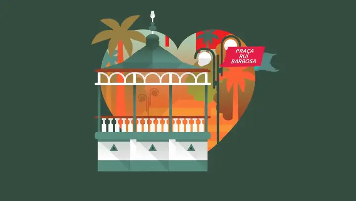 Ilustração do coreto da Praça Rui Barbosa dentro de um coração